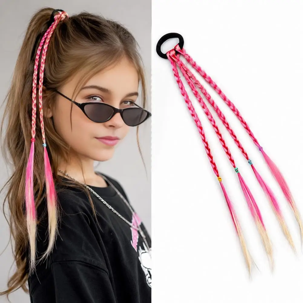Gradient Color Braid Hair Extensions for Kids, Colorful Braided Hairpiece, Synthetic Ponytail Extension with 4 Strands