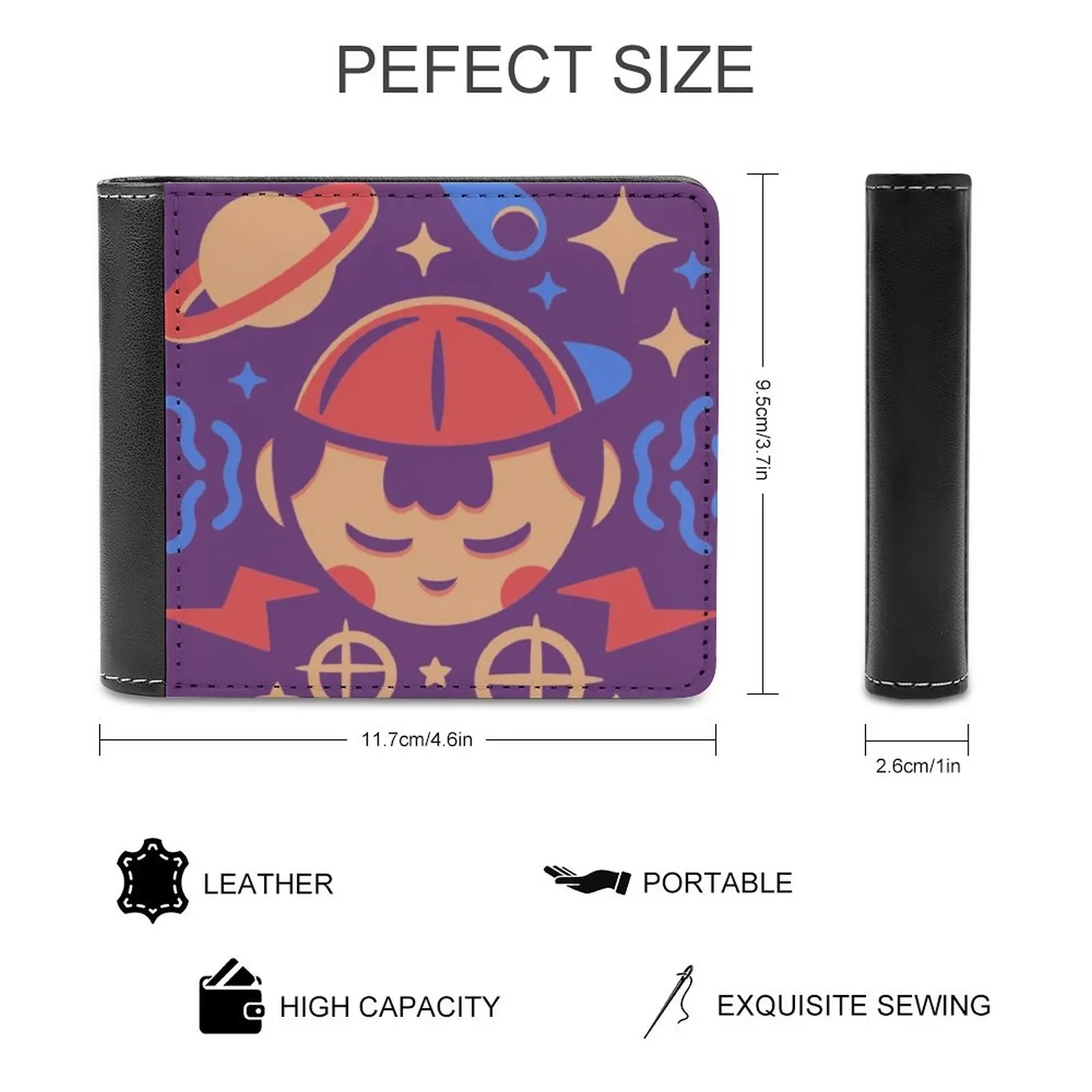 Psi Power Leather Wallet Men's Wallet Purse Money Clips Ness Psi Psychic Mother Earthbound Snes Saturn Mr Saturn Pk Fire