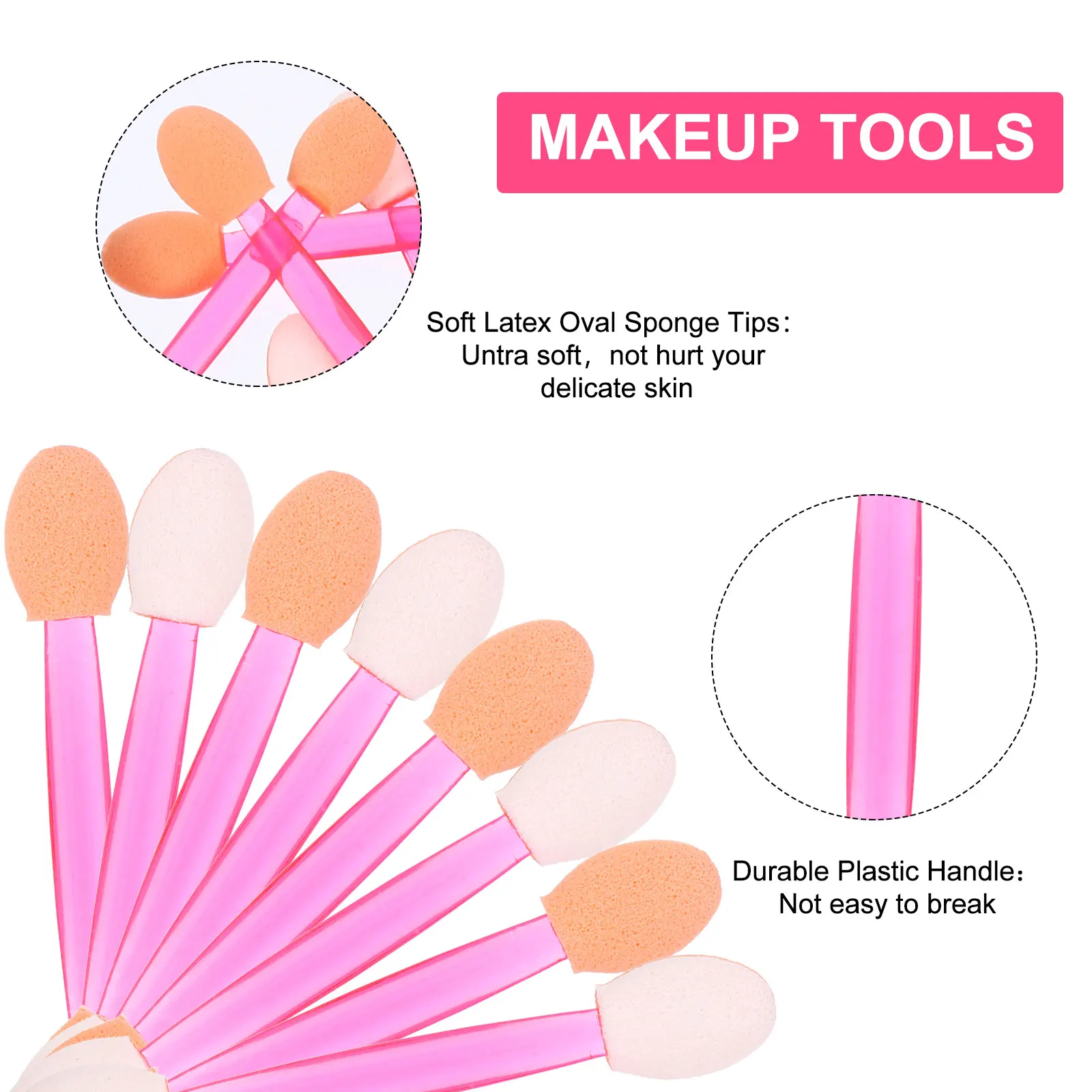 80 szt. Sztyftów do Cieni do Powiek, Gąbki, Pędzelki Aplikatory, Bez Lateksu, Jednorazowe, Lekkie Narzędzia do Makijażu na Podróże, Imprezy, Wesela, Bale, Codziennie