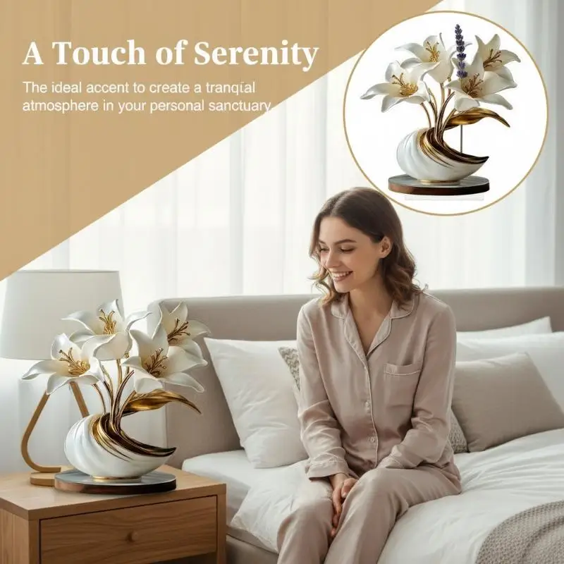 1PCS 2D Flat Lily Flower Desktop Decoration Statues For Room Decoration