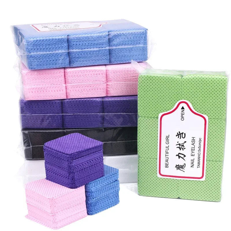 300Pcs/Pack Lint-free Nail Polish Remover Wipes Nail Cleaning Pads Non Woven Colorful Nail Pads For Women Girl Beauty Salon Tool