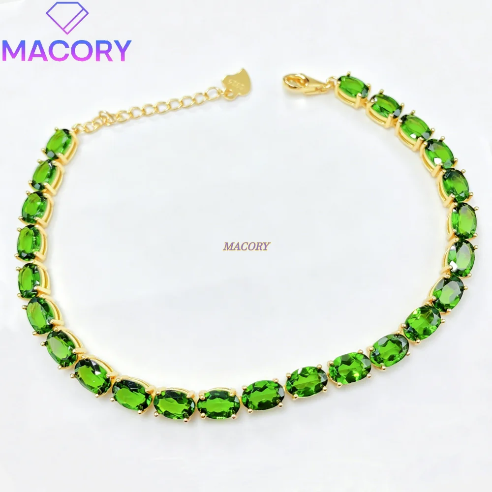 Classic Simple Design Diopside and Peridot Bracelet S925 Sterling Silver Fresh and Natural Vibe Birthday Gift Graduation Gift