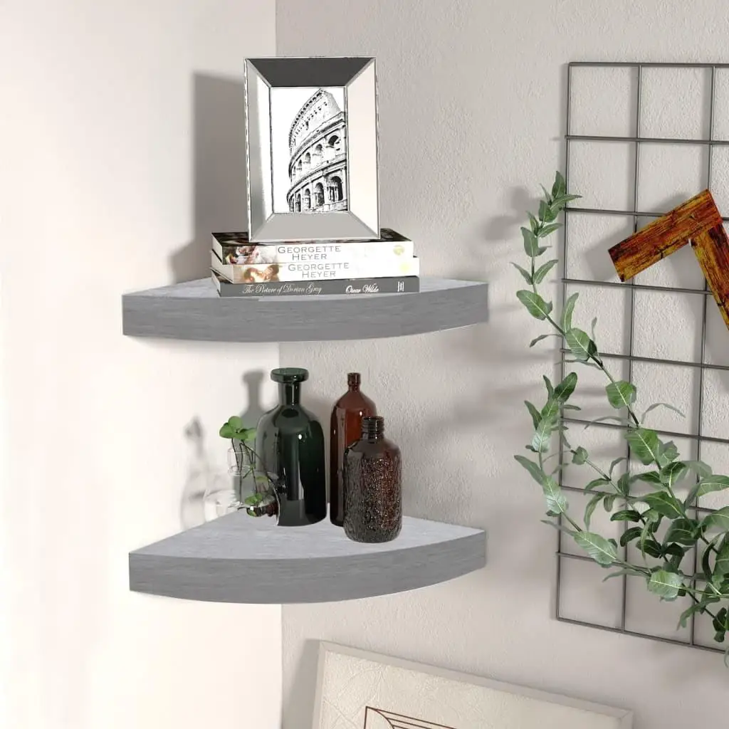 Set of 2 Wall Corner Shelves - Concrete Gray, 13.7x13.7x1.4 in - Space-Saving Decor