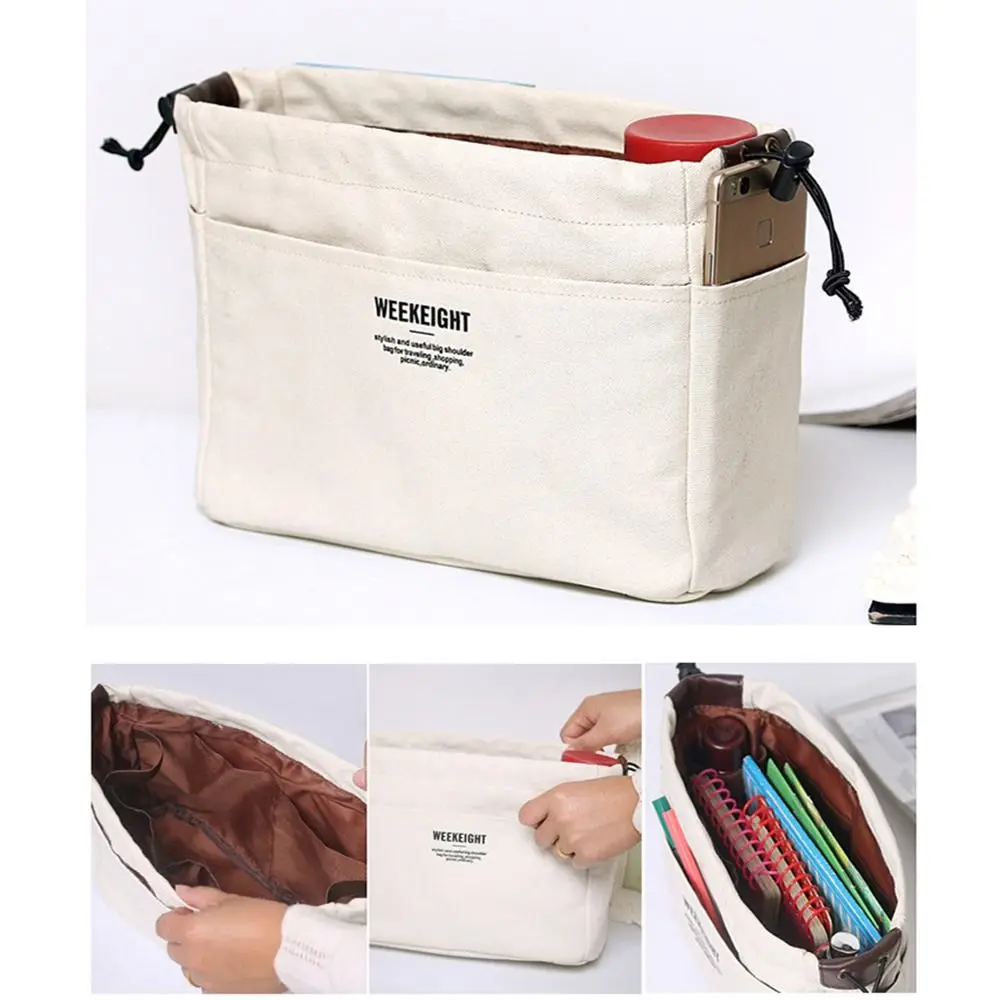 Canvas Sundry Storage Basket Easy To Use Large Small Sturdy Cosmetic Bag Drawstring Portable Purse Insert Organizer Bag Desktop