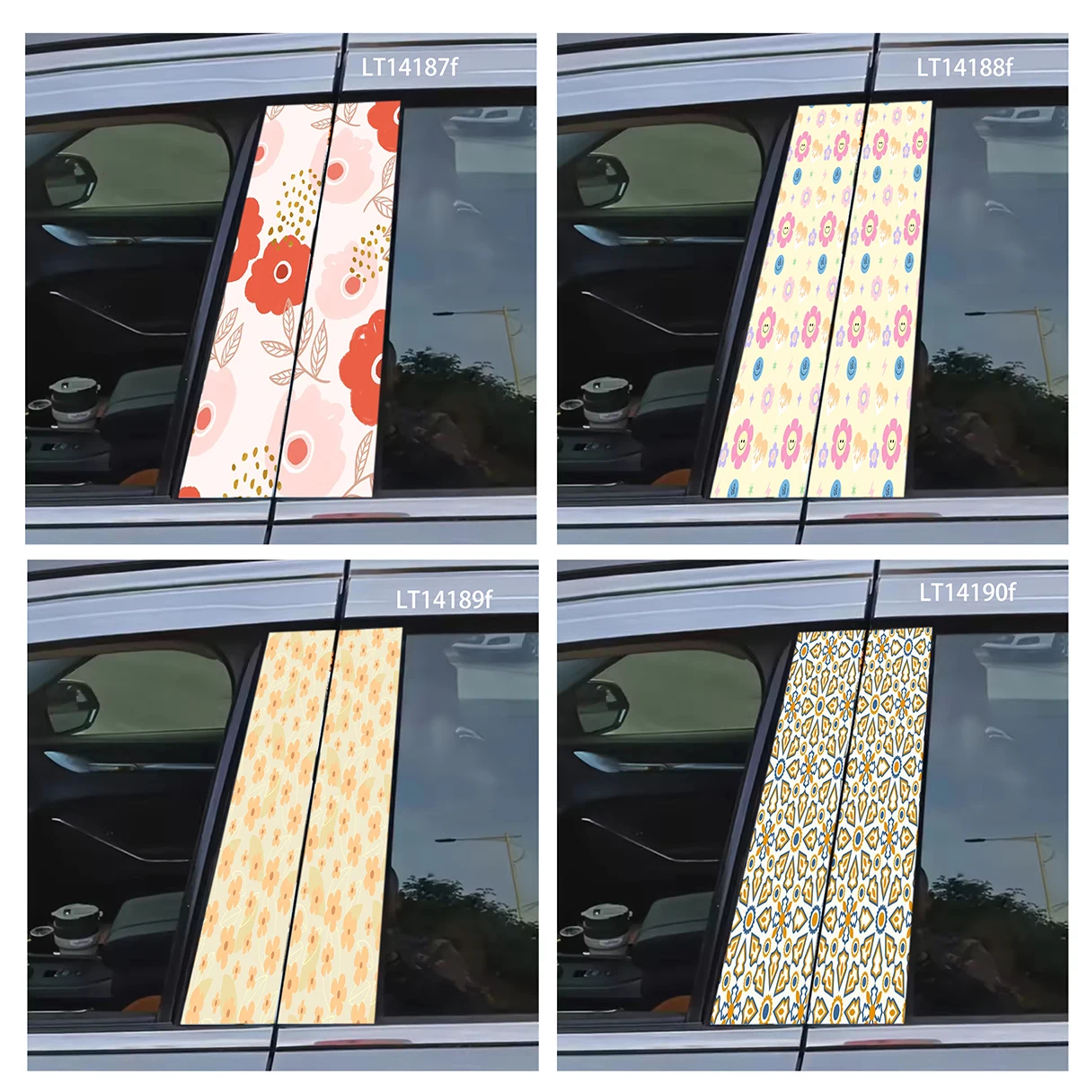 Car Pillar Stickers Floral Cartoon Daisy Simple Flower Pattern Door Decals Waterproof B Column Anti Scratch Vinyl Exterior Decor