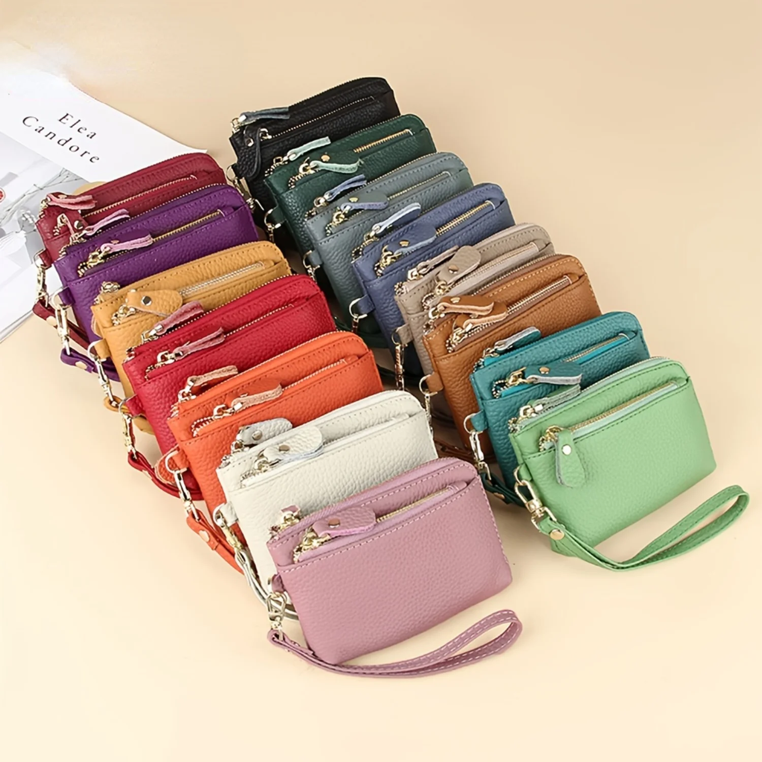 

Leather Wristlet Wallet with Keychain Attachment, Multiple Zippers for Organization - Perfect for Everyday Use!