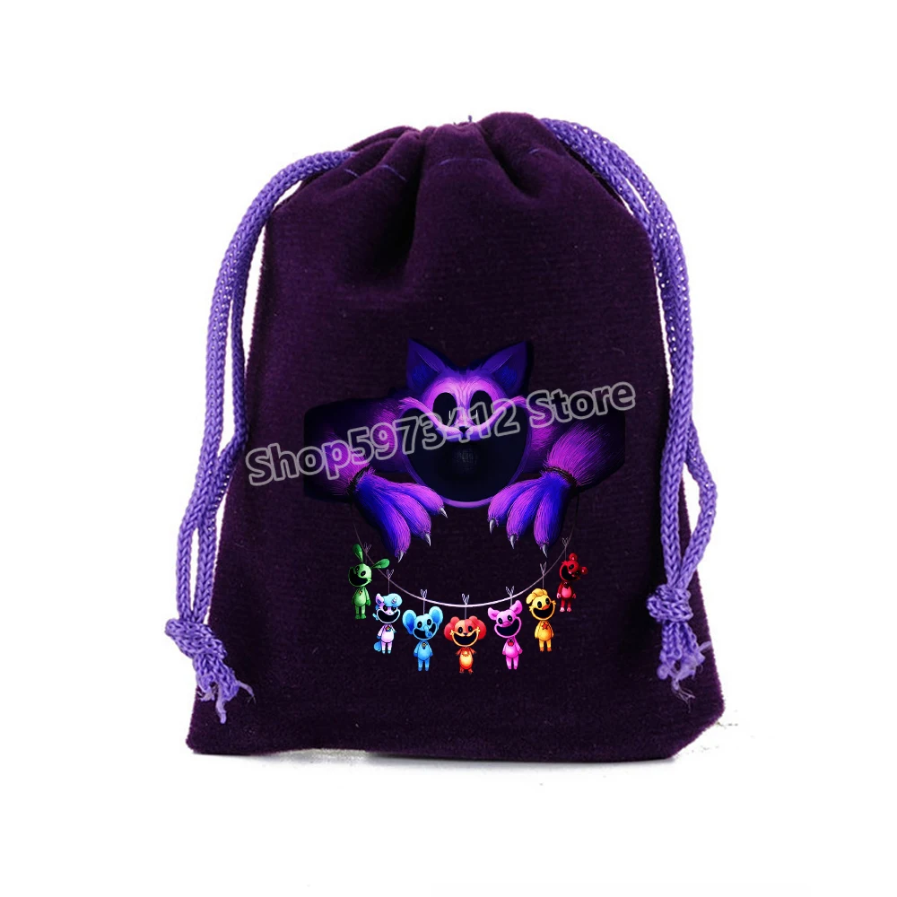 Smiling Critters Drawstring Bags Velvet Cloth Pouch Kids Party Candy Gift Bag String Key Fragmented Small Items Cosmetic Storage