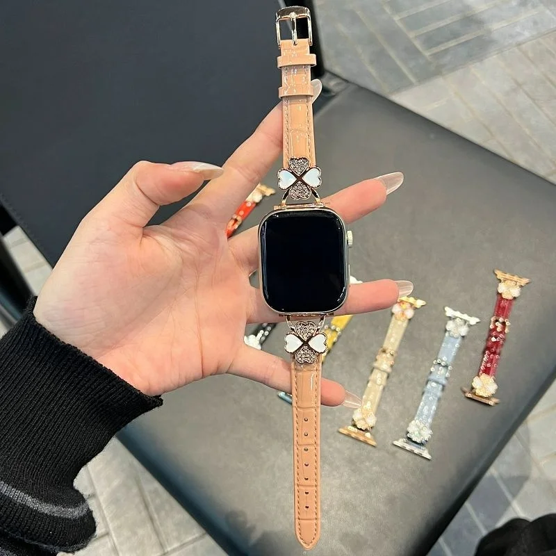 

For Apple Watch Luxury Watchbands iwatch Genuine Leather Strap with Loving Heart Apple Watch 10 Ultra 9 8 7 Bracelets Wristbands