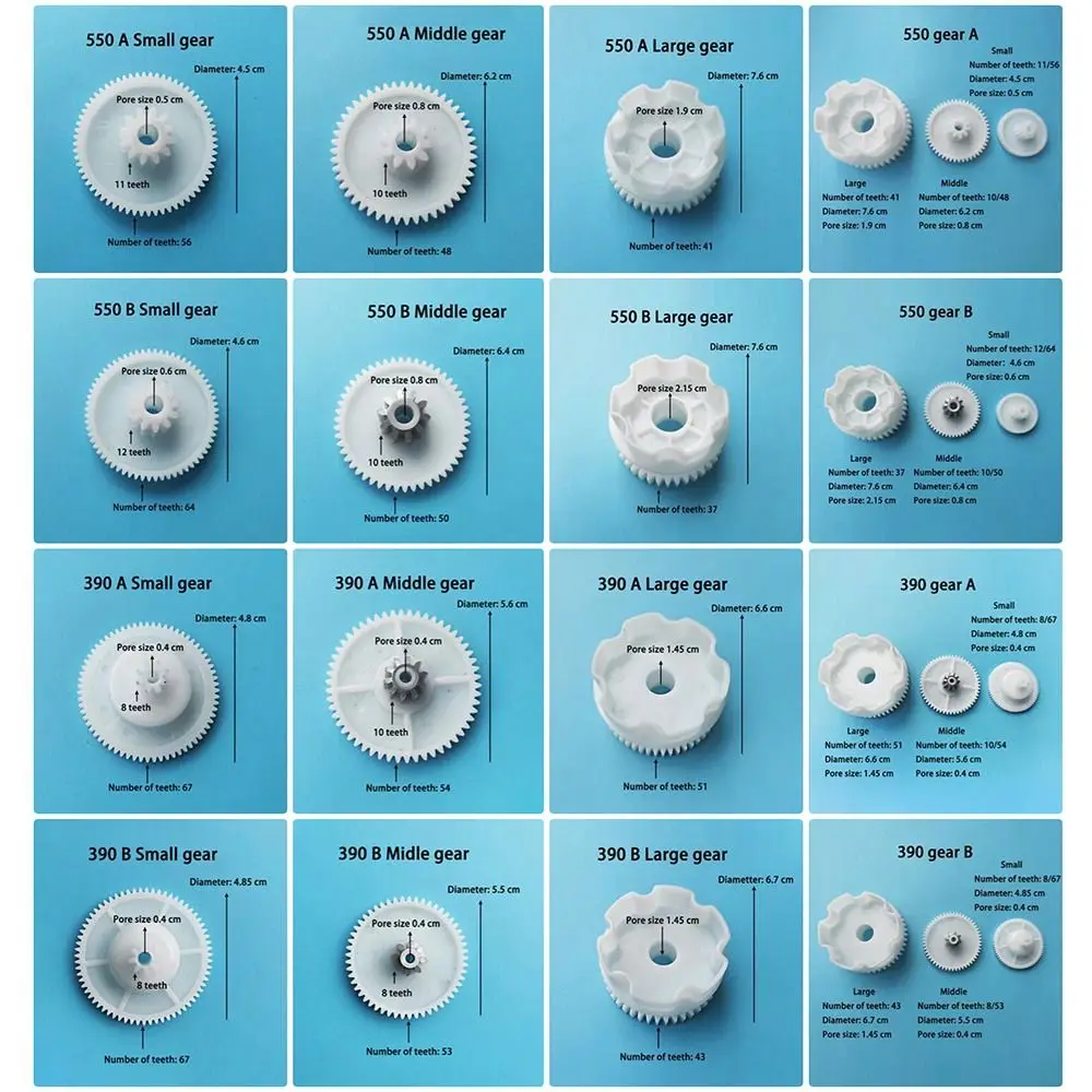 Engranaje eléctrico de plástico para cochecito de bebé, 1 piezas, S/M/L, engranaje de caja de cambios, piezas de juguete para niños, vehículo eléctrico para niños, 390/550