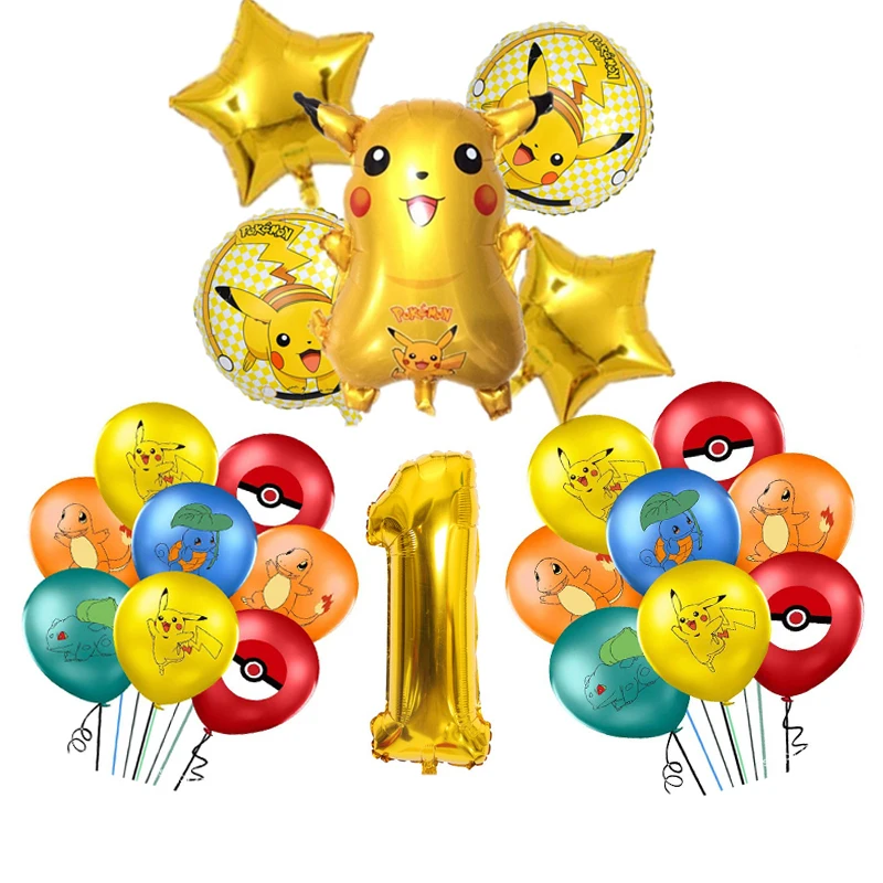 Pokemon Birthday Party Decoration Cartoon Pikachu Plates Cups Tableware Backdrop Aluminum Balloon For Kids Boy Party Suppies