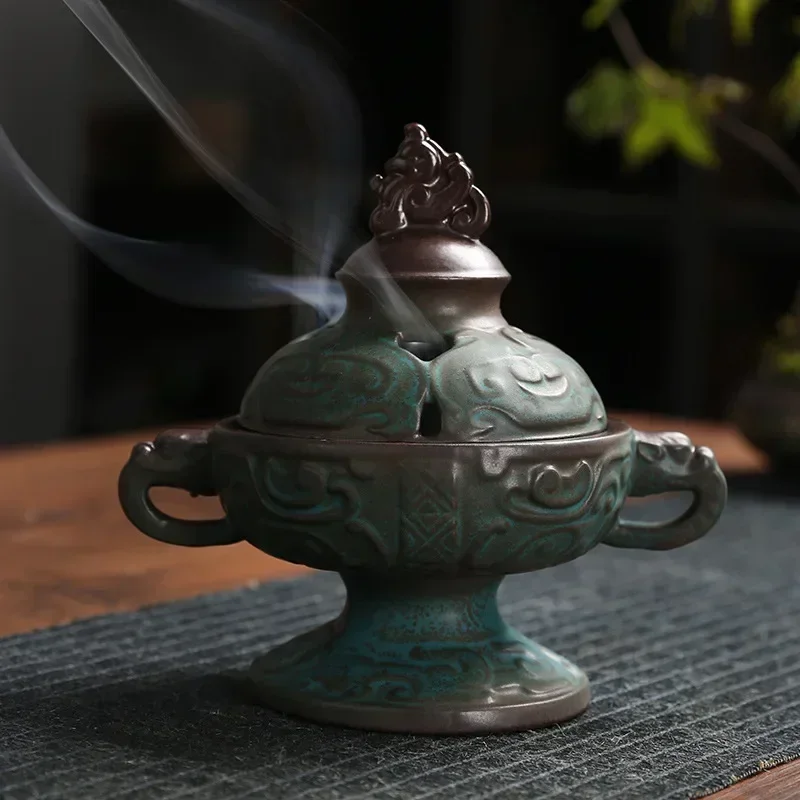 Retro ceramic plate incense burner creative home decoration Zen aromatherapy mosquito repellent stove sandalwood incense burner