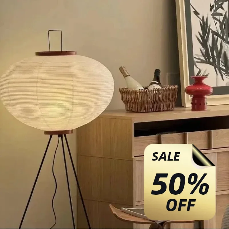 Japanese Creative Rice Paper Floor Lamp Vintage Standing Light for Living Room Bedroom Home Decor Bedside LED Floor Lights