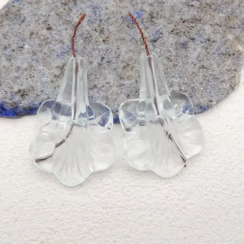 Beads for Jewelry Making Blue Quartz Carved Flower Earring Beads Fashion Jewelry Accessory For Women 33x22x9mm 9g