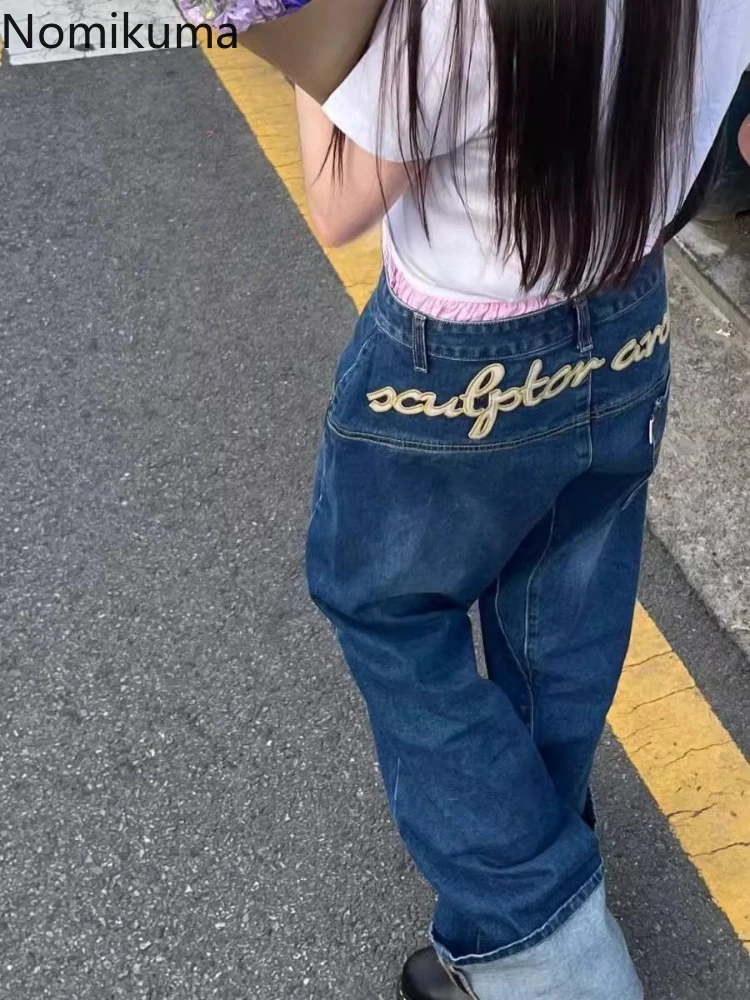 

Harajuku Embroidery Jeans Women 2025 New Bottoms Korean Pantalon Femme Fashion Wide Leg Pants Straight Casual Denim Trousers