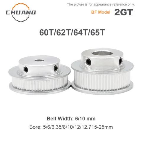 2GT 60T 62T 64T 65Teeth GT2 타이밍 풀리 2M 보어 5/6/6.35/8/10/12-25mm 벨트 폭 6/10mm GT 타이밍 벨트 GT2 풀리 벨트