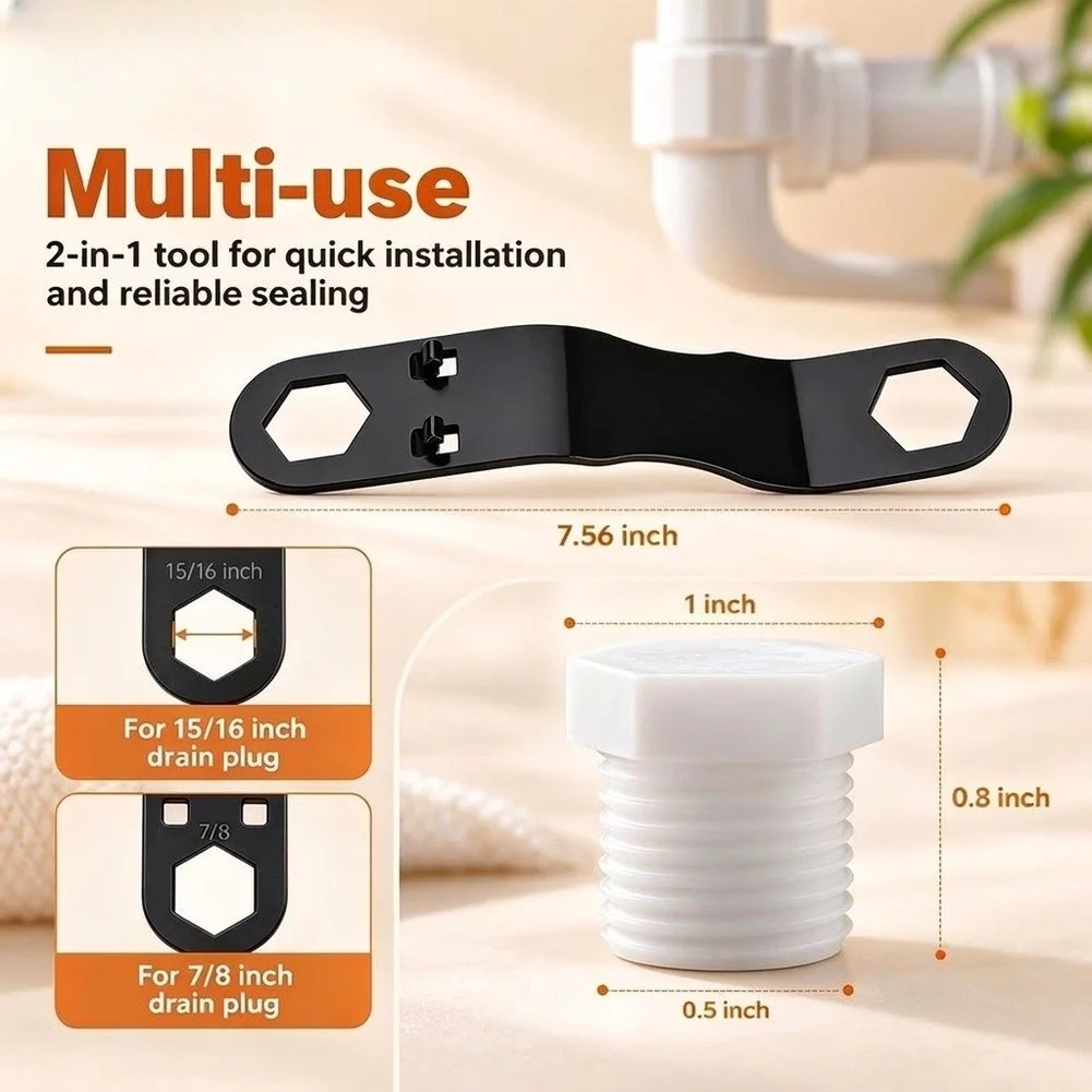 Angled Drain Wrench Kit for For rv Water Heaters 6 Piece Set Fits 7/8 inch and 15/16 inch Drains 1/2 NPT Thread