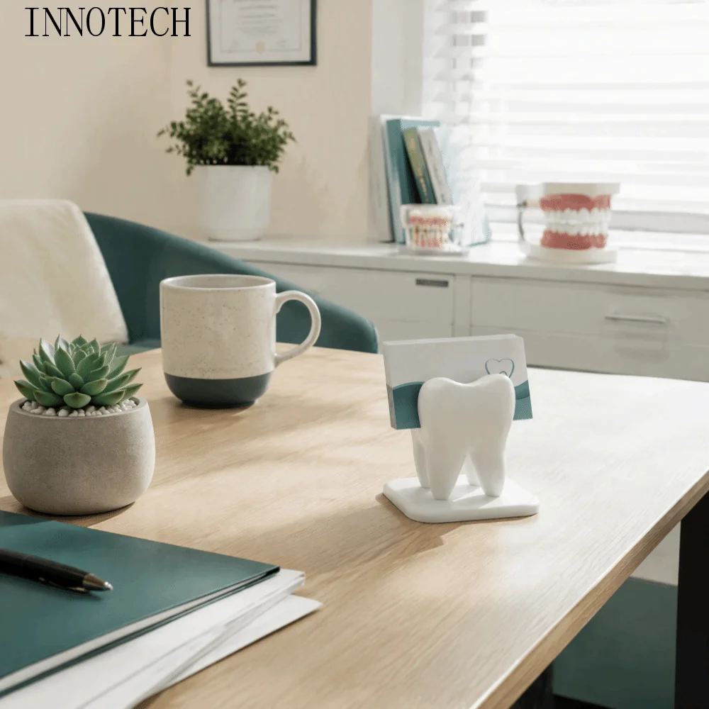 3D Printed Tooth-Shaped Business Card Storage Rack Creative White Dentist Business Card Holder Stable Durable
