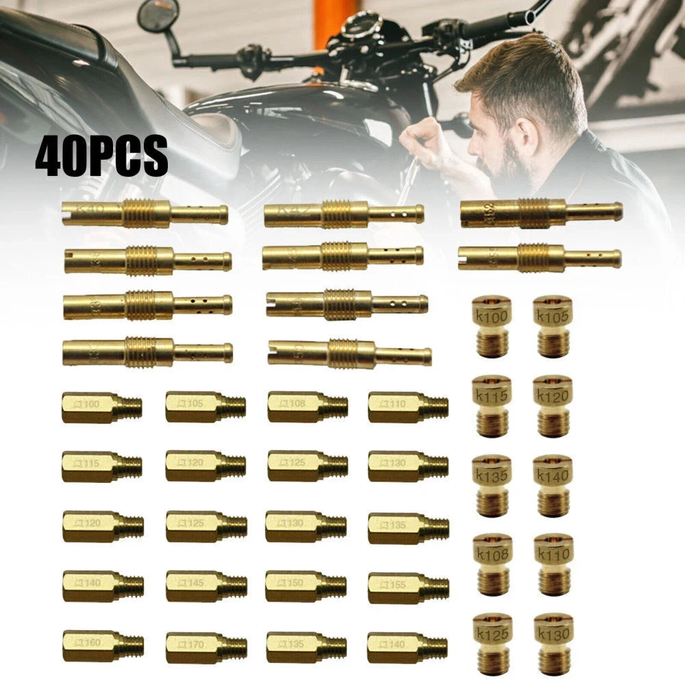 

40Pcs For PWK Keihin OKO Carbs Carburetor Main Jets with Slow Pilot Jets Set Carb Set Injector Nozzle Motorcycle Part