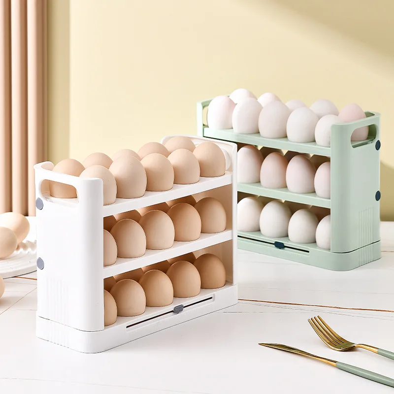 QA Household Automatic Flip Egg Storage Box Special For Refrigerator Side Door Egg Grid Tray kitchen organizers