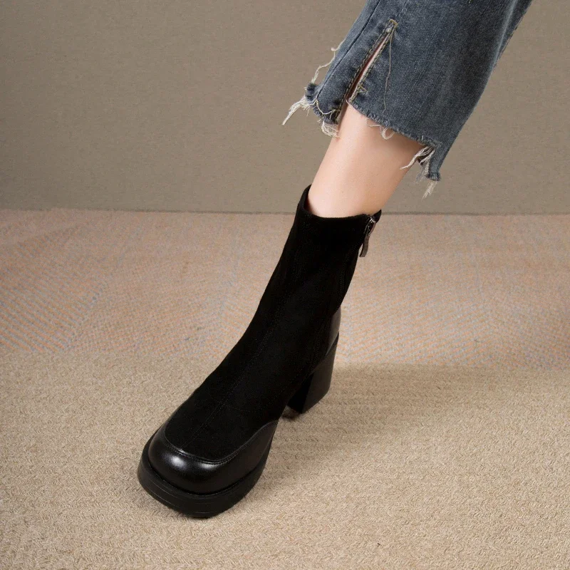 Scarpe corte per donna stivaletti da donna neri calzini calzature stivaletti da combattimento tacchi molto alti stivali autunnali con tacco in pelle