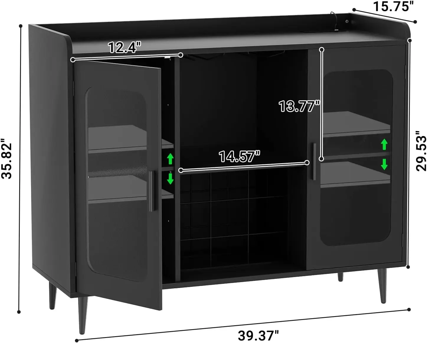 Licor Cabinet Bar com luz LED, Power Outlet, Wine Bar Gabinete com copos de vinho Rack, Home Coffee Bar