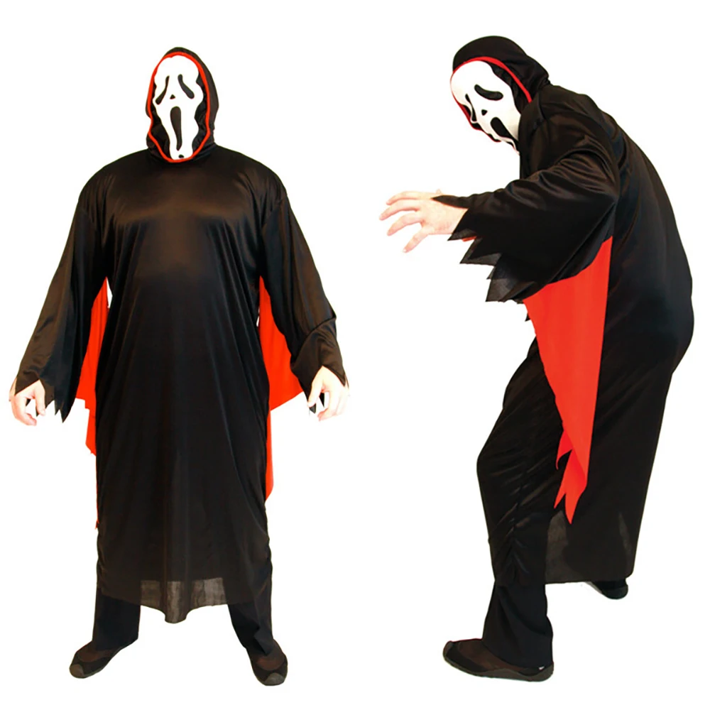 Gruseliges Halloween-Kostüm für Erwachsene – Geister-Gesichtsrobe mit Kapuzenumhang – Horror-Cosplay-Outfit