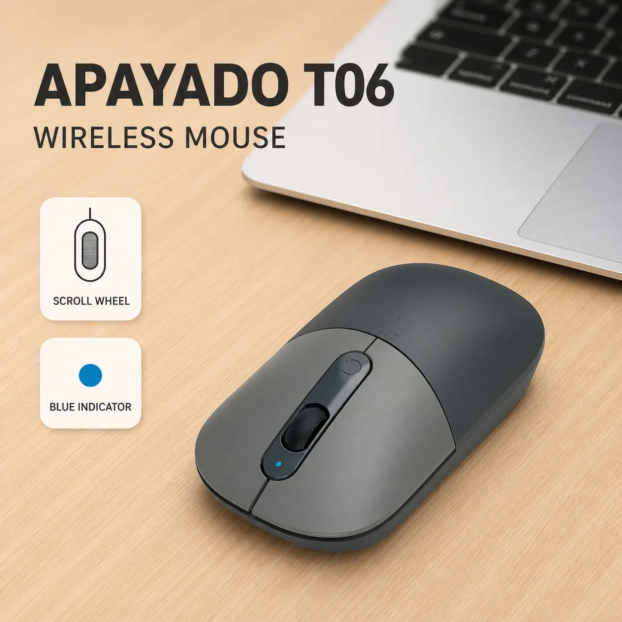 APAYADO T06 2.4 GHz Wireless Office Mouse, Adjustable DPI, AA Battery for PC Laptop Gaming and Office Use Ergonomic Design