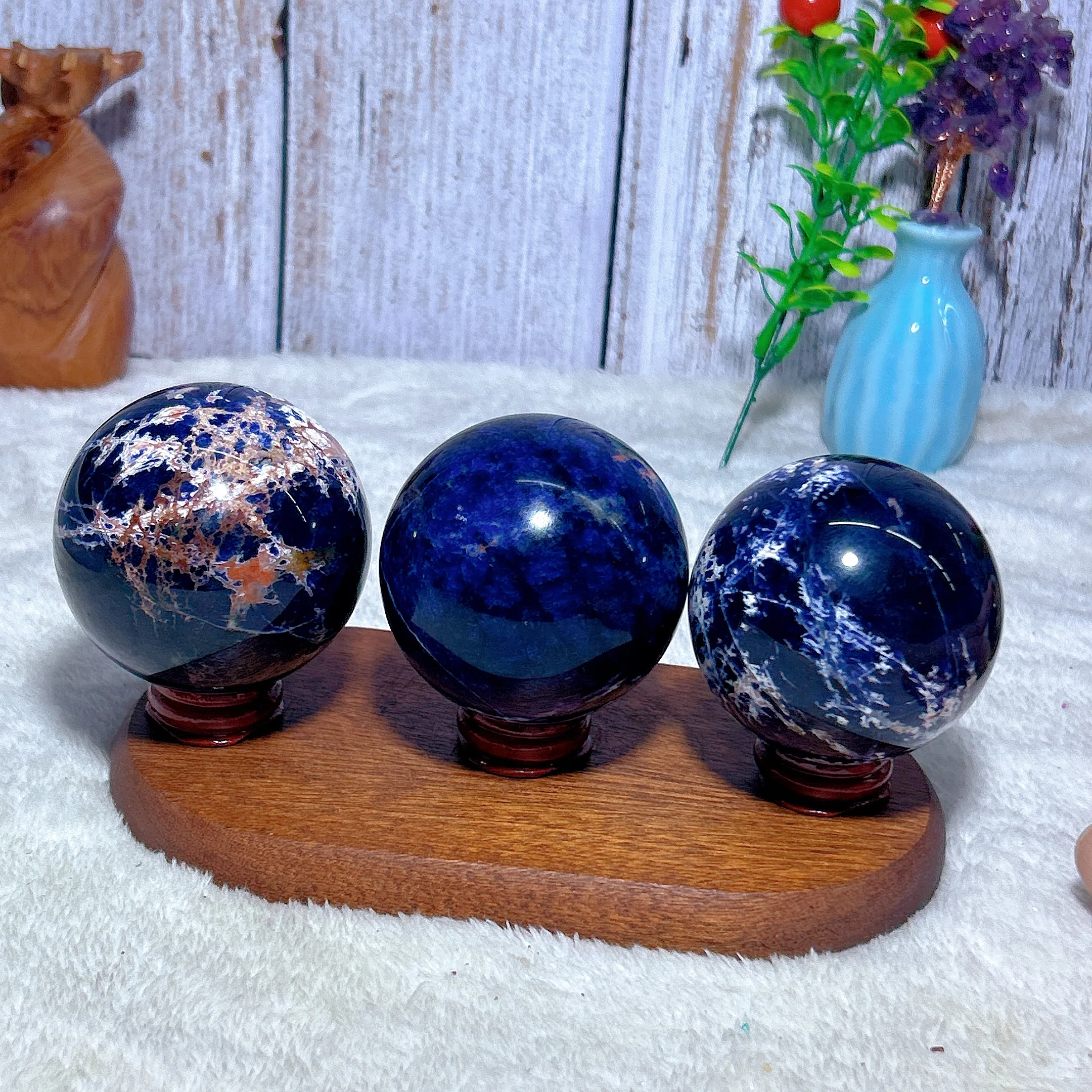 Healing Natural Crystal Sodalite With Pyrite Sphere Sunset Patter High Quality Gemstone Mineral Energy Home Decorations Gift