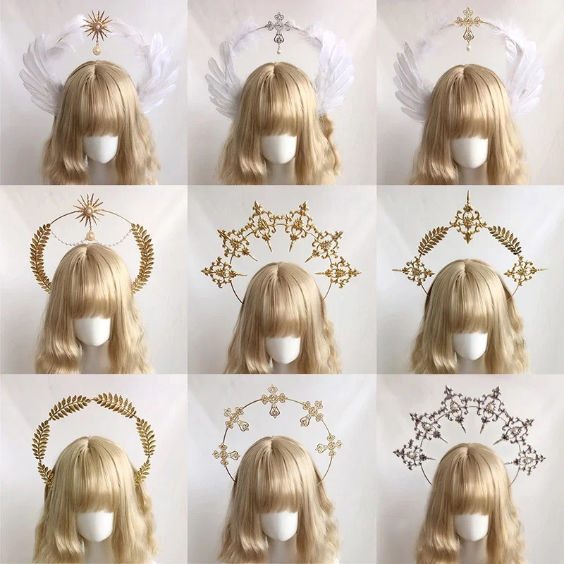 Cosplay Gothic Lolita Halo Crown Headband Material Package Halloween Vintage Sun Goddess Baroque Halo Wedding Headpiece Handmade