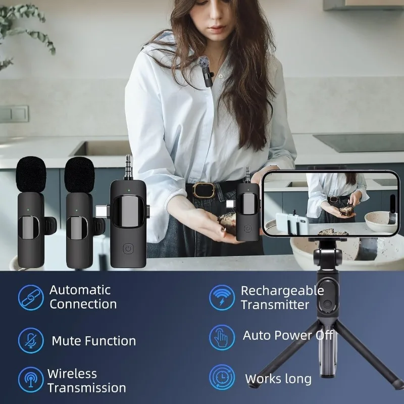 Micrófono de solapa inalámbrico mini USB C con cancelación de ruido para iPhone 17/16/15, grabación de video y vlogs 2