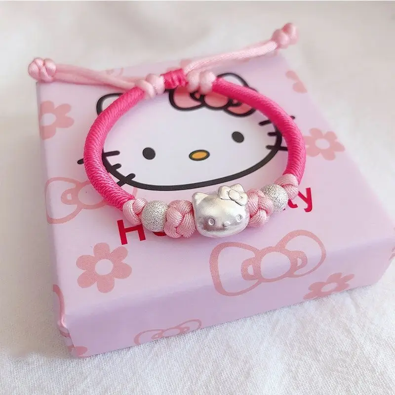 

Браслет Hello Kitty ручной работы из чистого серебра S999, браслет лучшего друга, подруги, подарок на день защиты детей