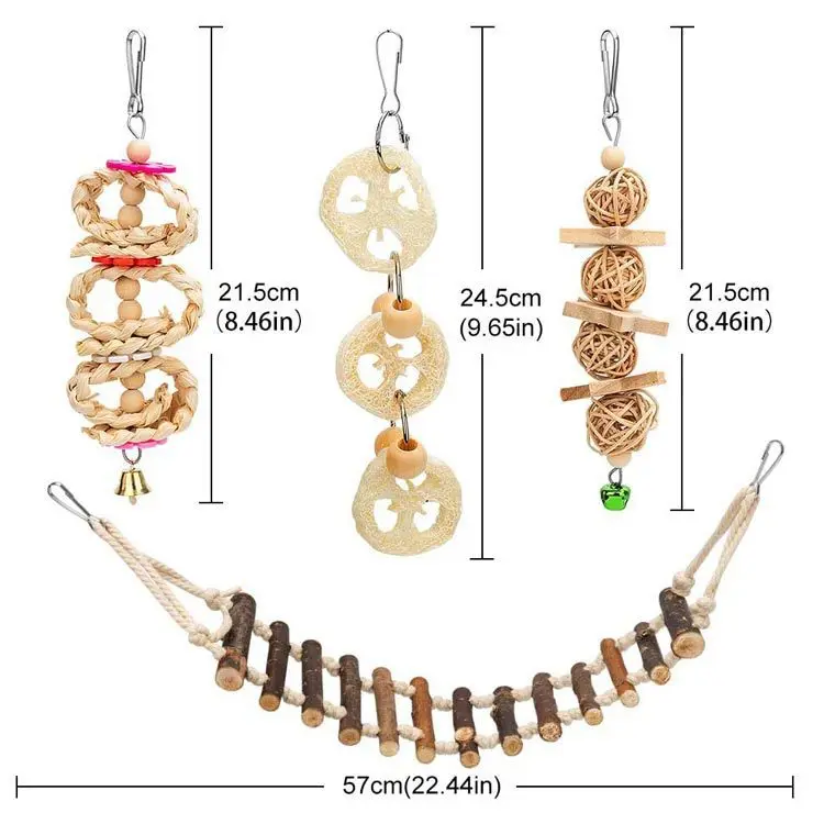 Parrot Bite Toy Small and Medium Bird Toy Log Swing Ring Bell String 8-piece Set