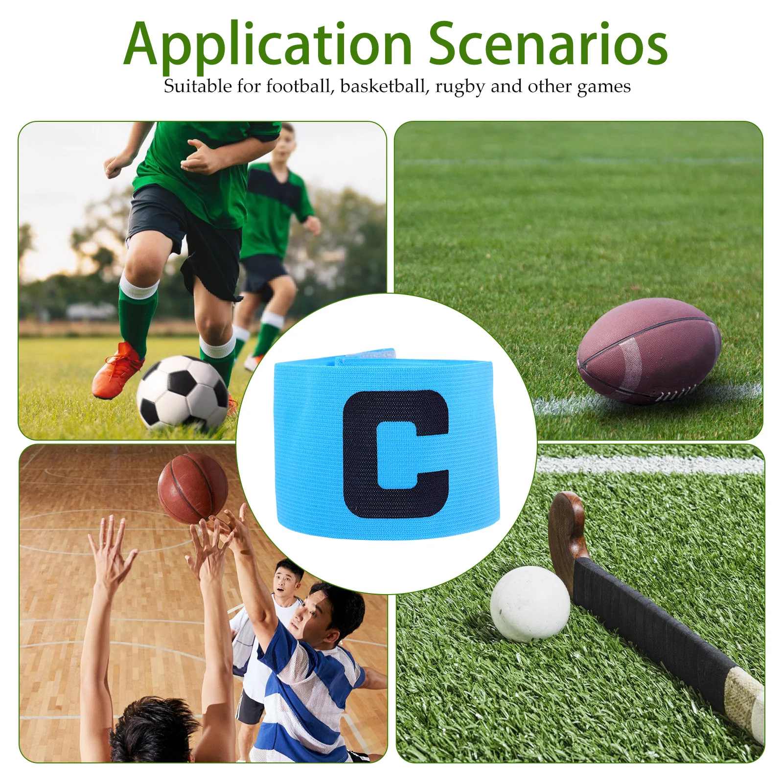 

4 Pcs Football Captain Armband Bands Adjustable Armbands for Soccer Colored Sky-blue Adult