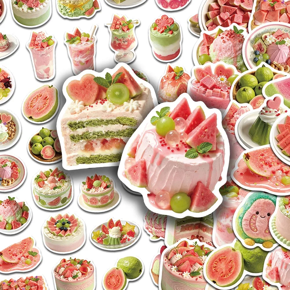 50pcs Guava Dessert Stickers Pink Green Matcha Aesthetic Fruit Dessert Decal for Scrapbook Planner Journal Phone Case & DIY Gift