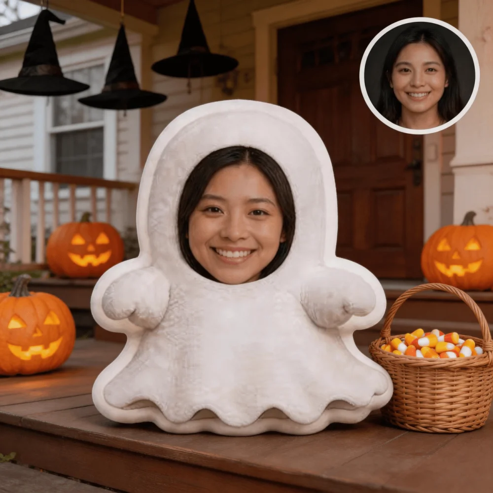 1Pc Personalized Custom Face Photo Ghost Throw Pillow,Double-Sided Printed Design, Soft Plush Cushion with Insert, Perfect Gift