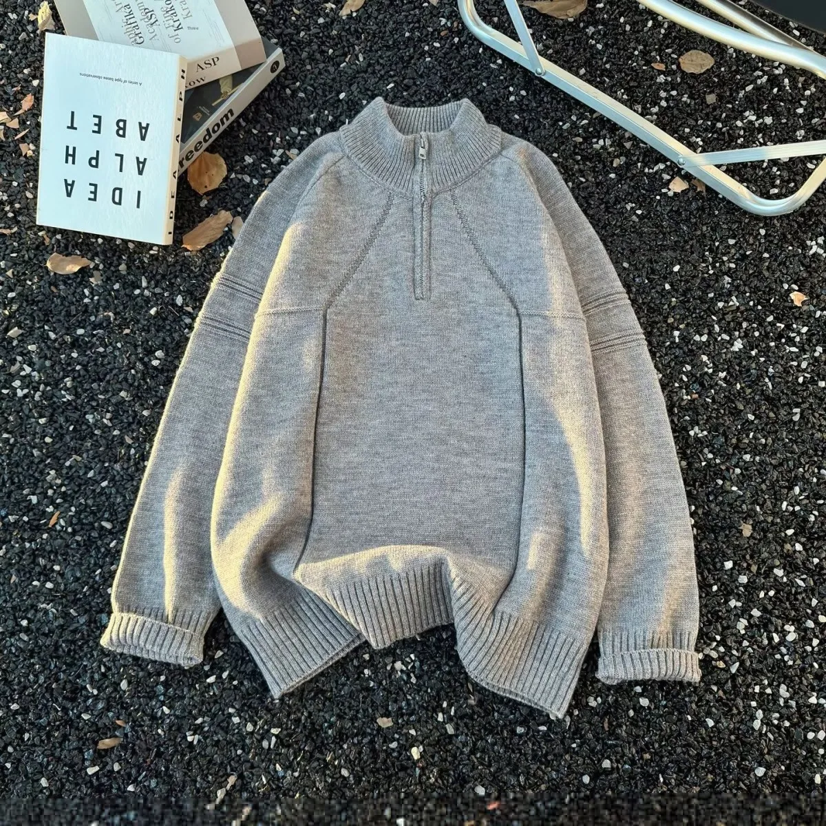 

Мужской свитер с высоким воротником на молнии, теплый вязаный топ, модный, осенне-зимний, универсальный, для отдыха