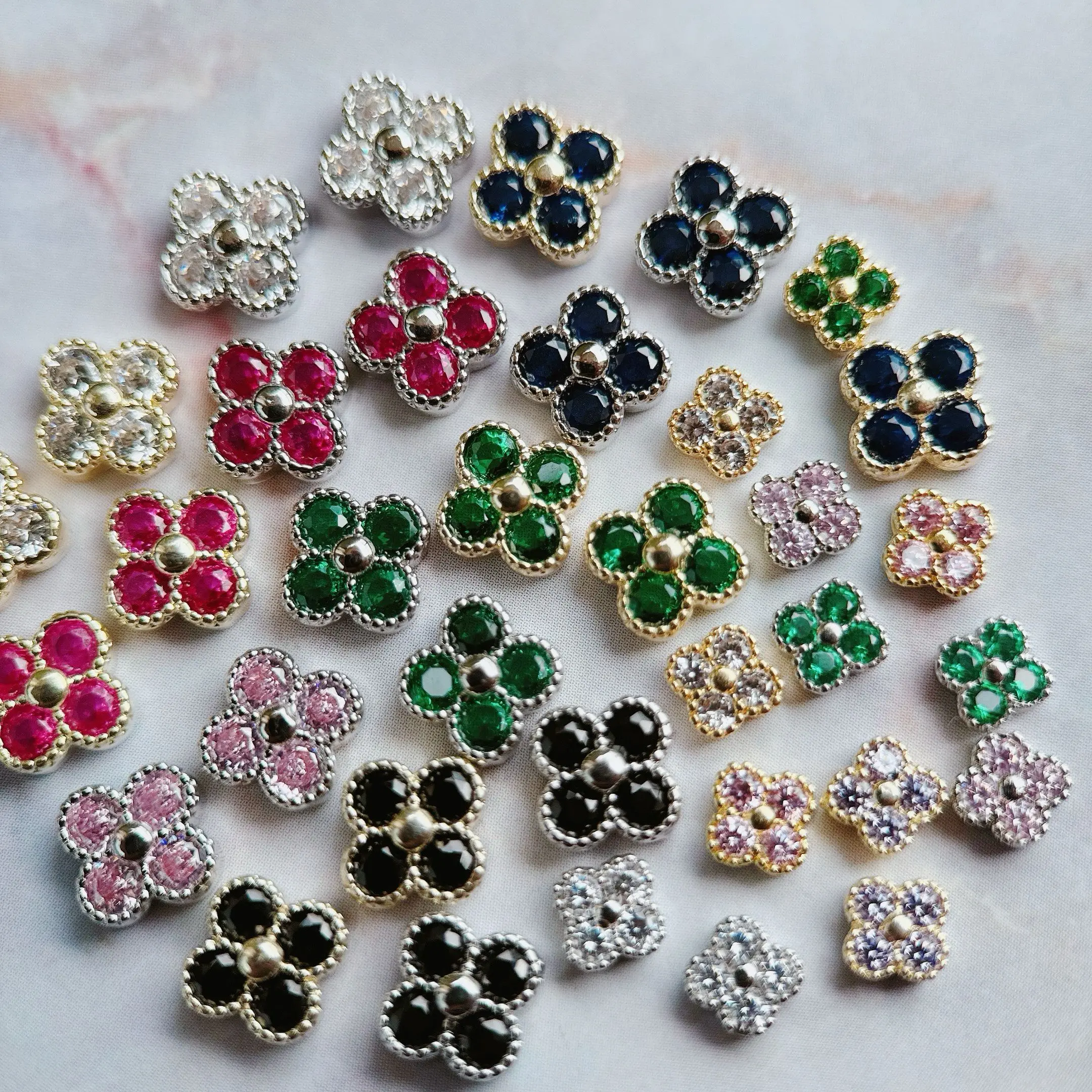 10pcs Luxury Colorful Flower Zircon Alloy Nail Art Parts Figures Material Manicure Nails Accesorios Supplies Decorations Charms