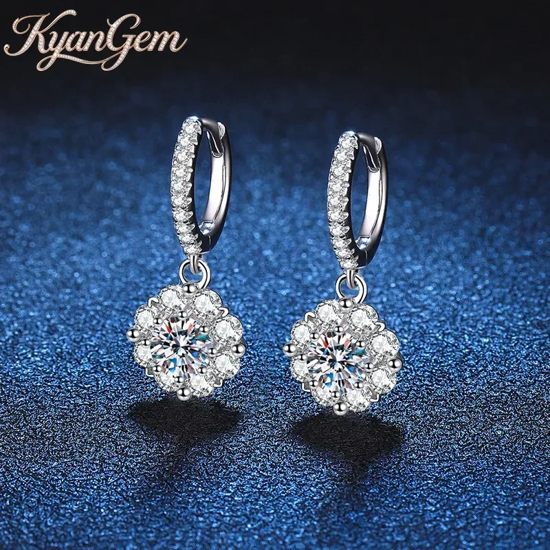 KyanGem 18K Gold Inlaid Diamond Earrings 50 Points D Color 18K Platinum Moissanite Earrings Women's Fashionable Earrings