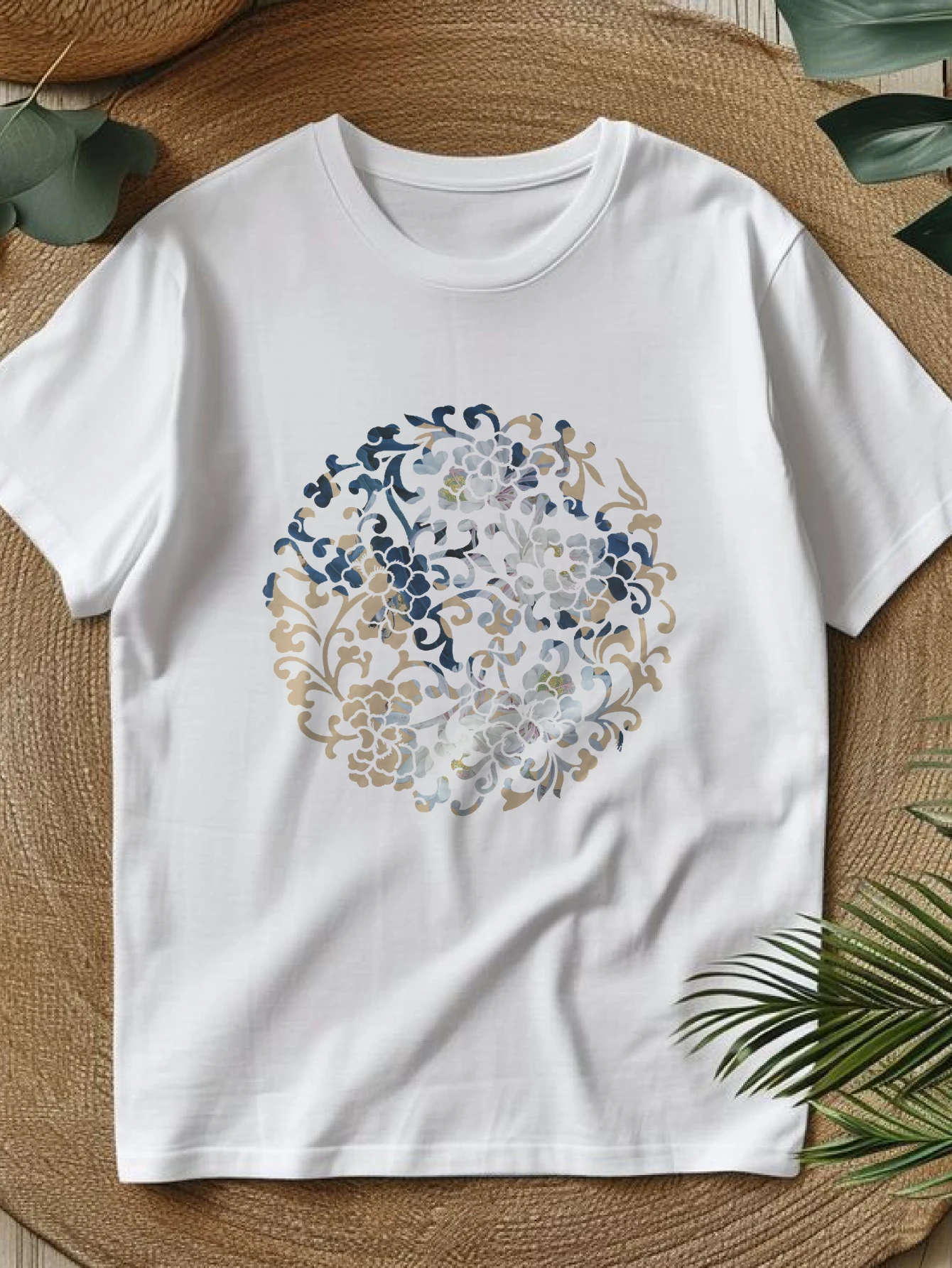

Women's T-shirts Chinese style Running 90s vintage clothes graphic t shirts Casual 100% cotton Circular Floral Design Print p