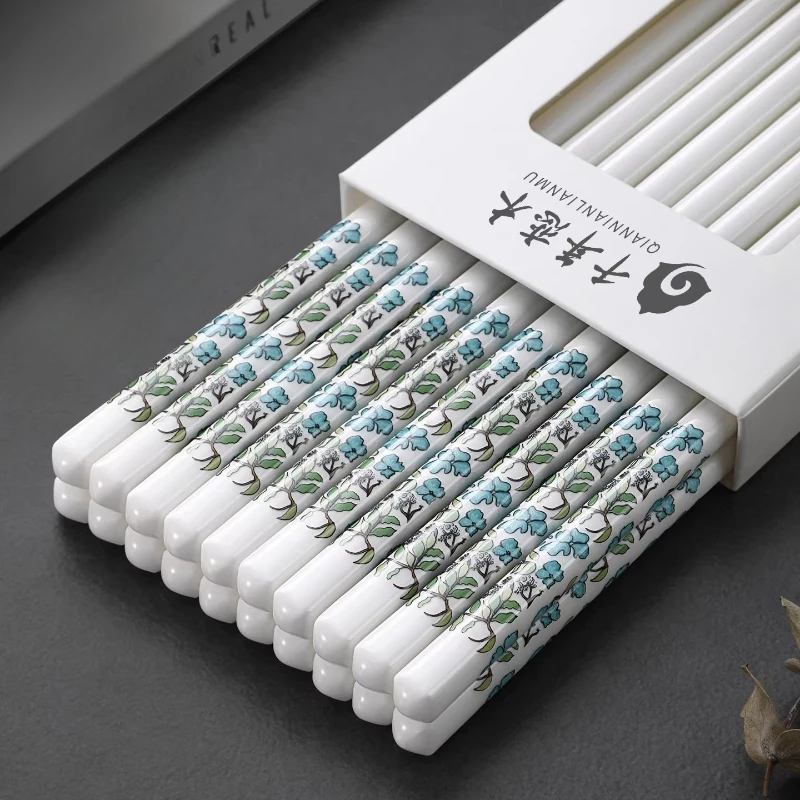 

Creative Floral Ceramic Chopsticks Premium Antibacterial and Mildew-Resistant Bone China Chopsticks New Design Family Set