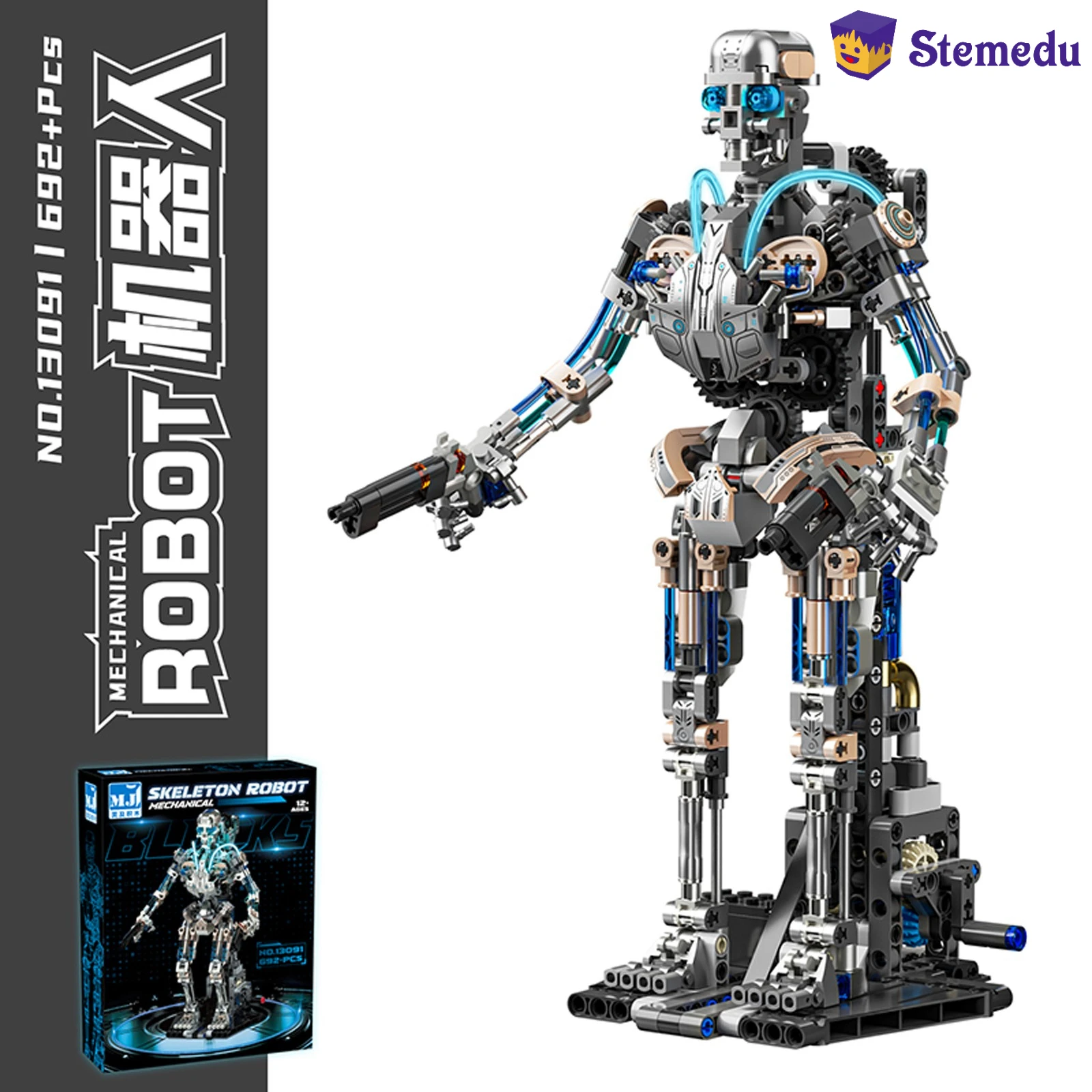 Skelett-Roboter-Baustein-Set, Modell, mechanische Montage, 13091, 692 Stück, Lernspielzeug für Jungen mit LED-Leuchten