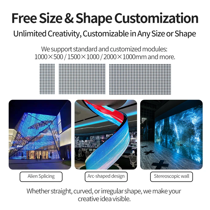 شاشة عرض LED عالية الشفافية P10.4 قابلة للتخصيص، طبقة زجاجية شفافة مرنة لإعلان النافذة وواجهة المتجر Vi