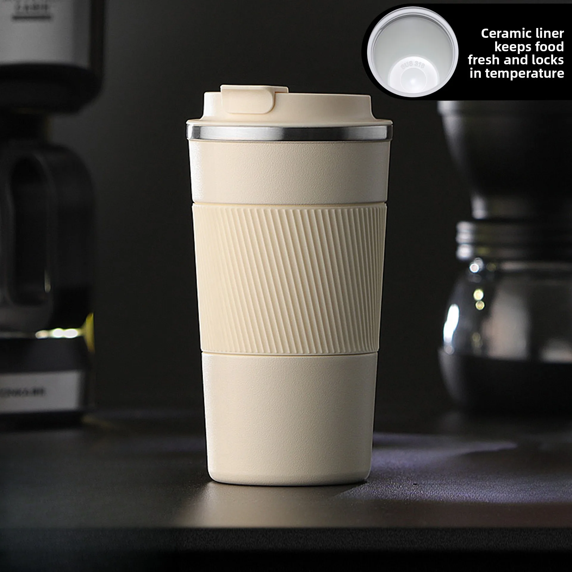 Car-mounted companion water bottle - High appearance quality, portable and insulated cup - Simple ceramic inner liner coffee cup