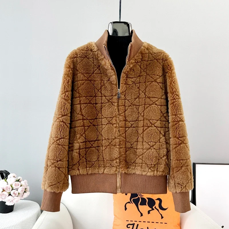 

2023 New Lady Girl Sheep Shearling Causal Short Jacket Women Lamb Wool Warm Stand Collar Jacket Parka JT3464