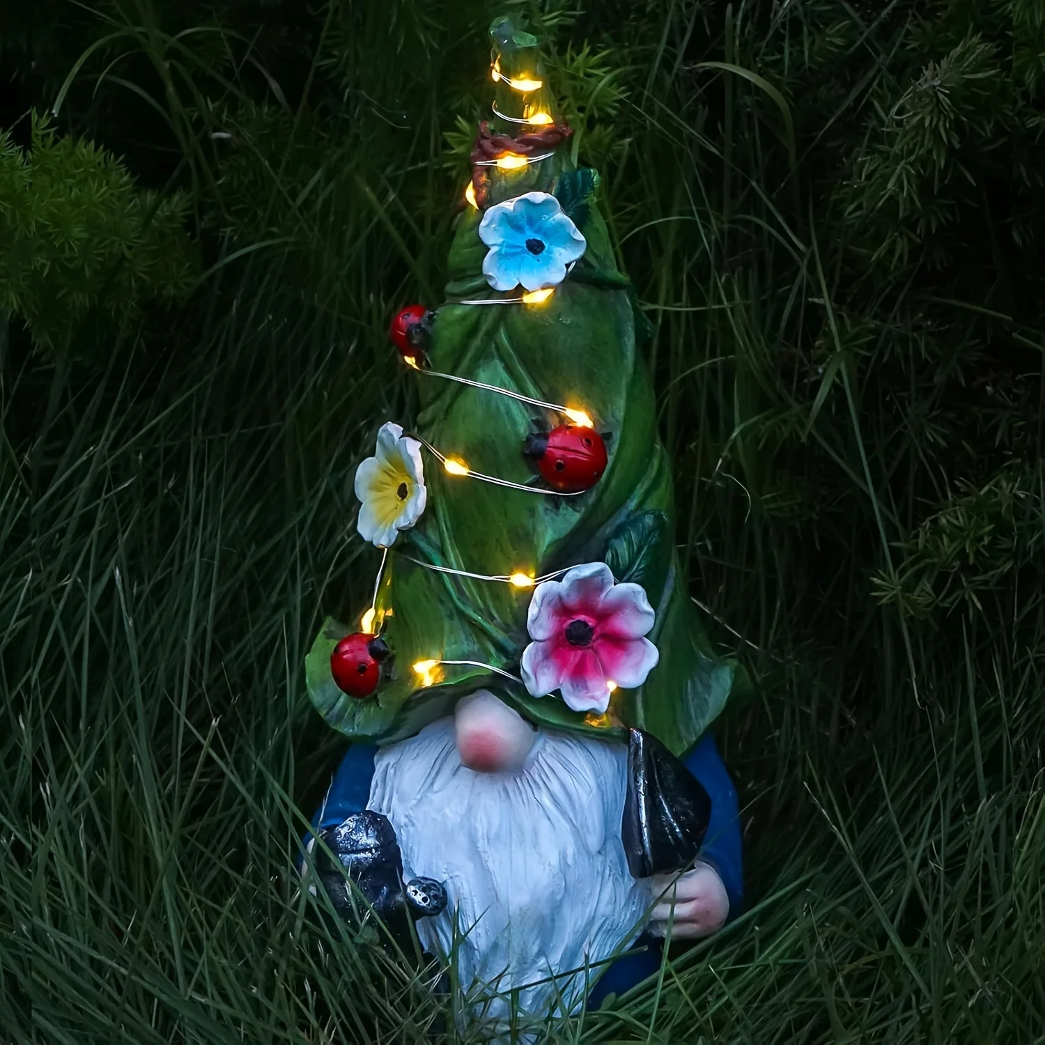Outdoor Solar Garden Decor Statue Light, Garden Solar Resin Gnome Statue Light, Garden Gnome Spirit Takes Kettle Shovel Statue Light, for Outside Patio Lawn Porch Home Decor