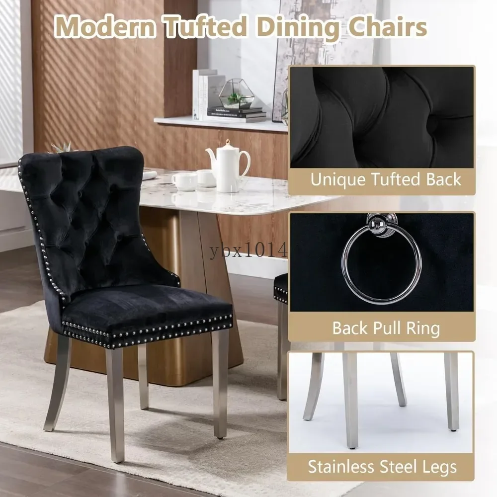 5 Piece Glass Dining Table Set, 51" Rectangular Glass Table and 4 Velvet Upholstered Chairs, Glass Dining Table Set for 4