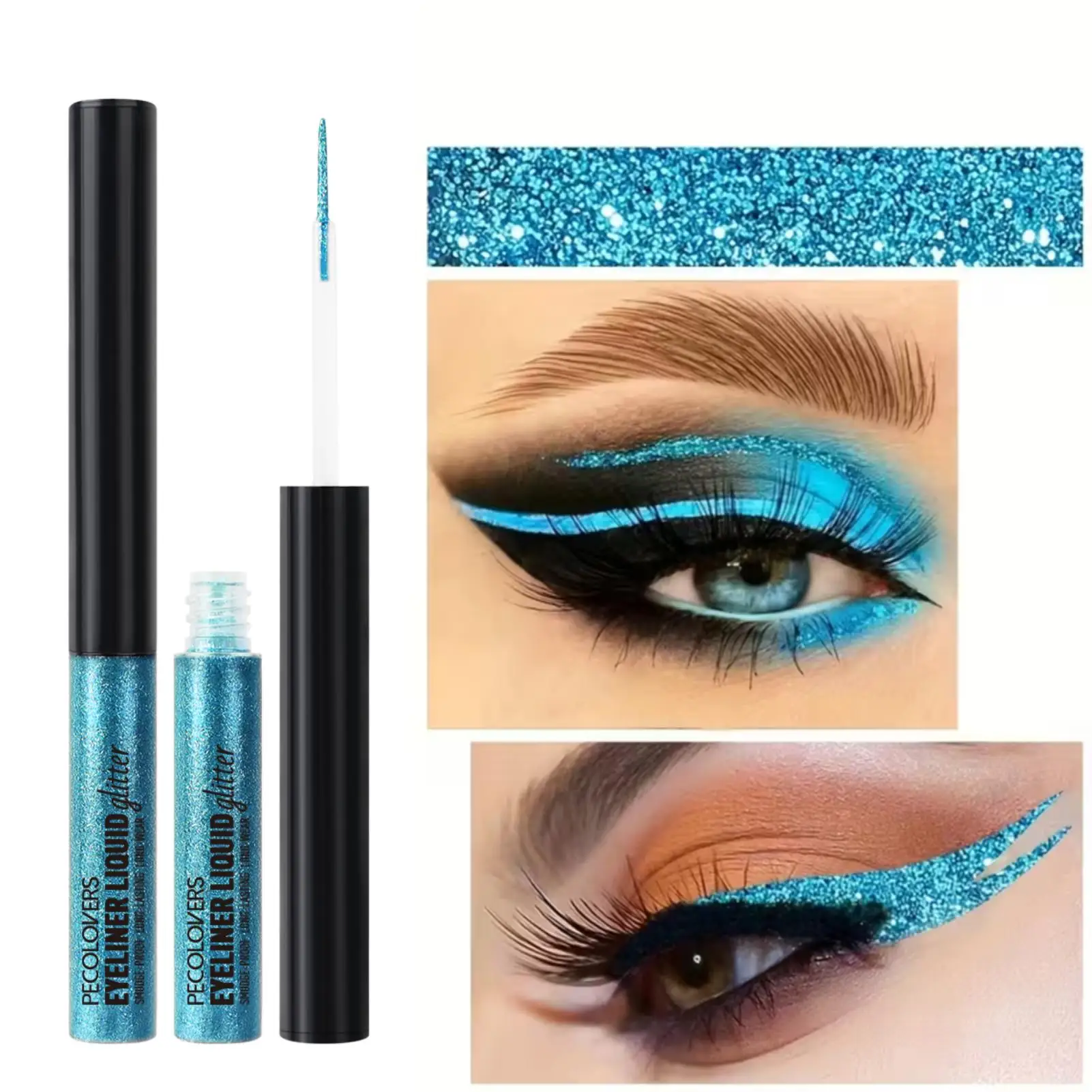 1 Stück himmelblauer Eyeliner mit schillernden, schimmernden Perlmuttfarben und funkelnden Effekten, mit hoher Sättigung