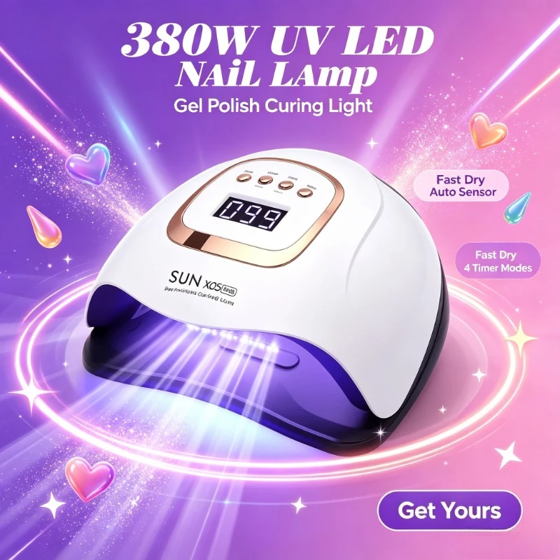 Home DIY Manicure Curing Light, 380W Grade Intelligent Nail Dryer, Auto Sensor 4 Timer for All Gel Polishes Drying