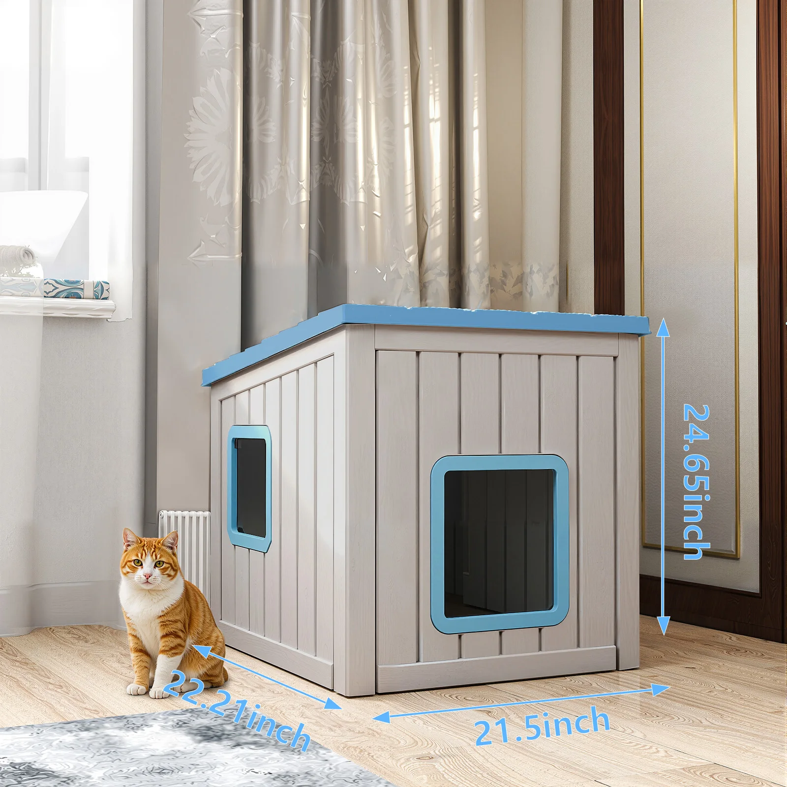 

Slanted Roof Resin Cat House, Weatherproof Outdoor Cat Shelter with Insulated Design for Stray Cats