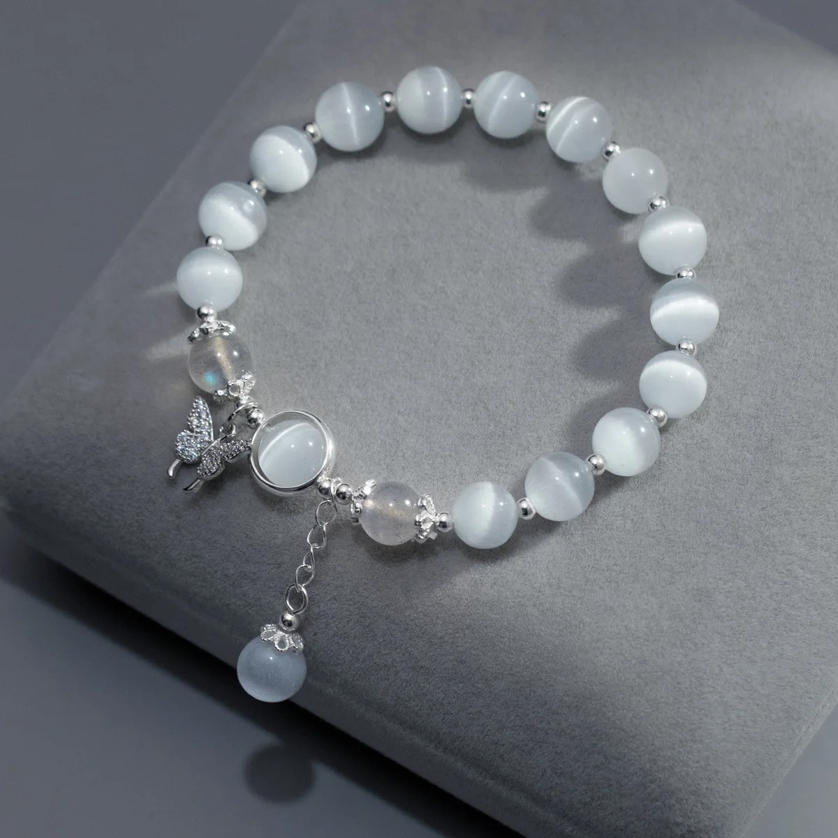 Original Opal Sea Blue Moonlight Crystal Bracelets For Women Korean Designer Elastic Butterfly Bead Bracelet Exquisite Jewelry